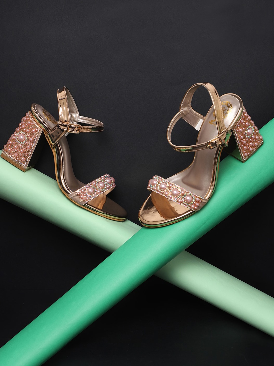 

AZ Footwear Embellished Block Heels, Gold