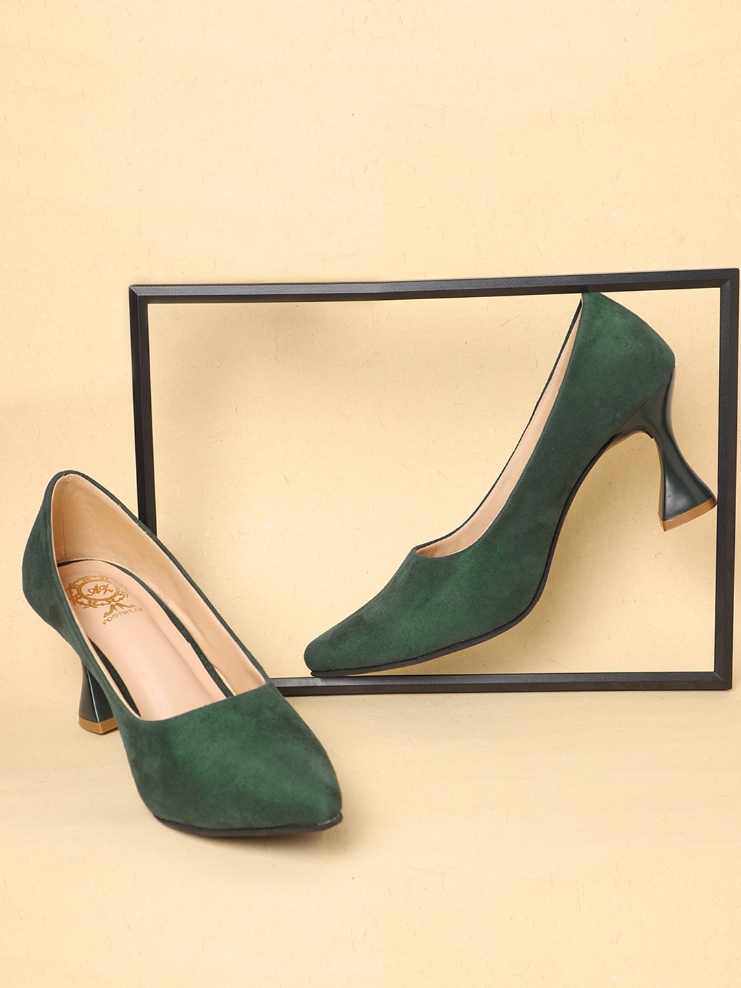 

AZ Footwear Pointed Toe Slim Heels Pumps with Buckles, Green
