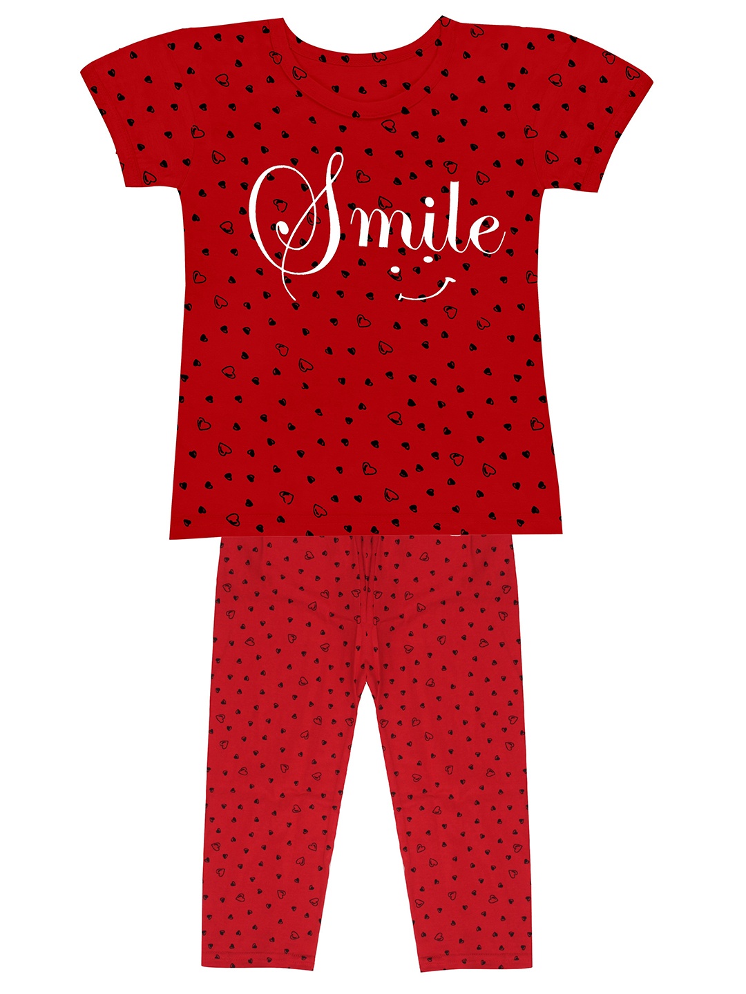 

BAESD Girls Typography Printed Pure Cotton T-shirt With Capris, Red