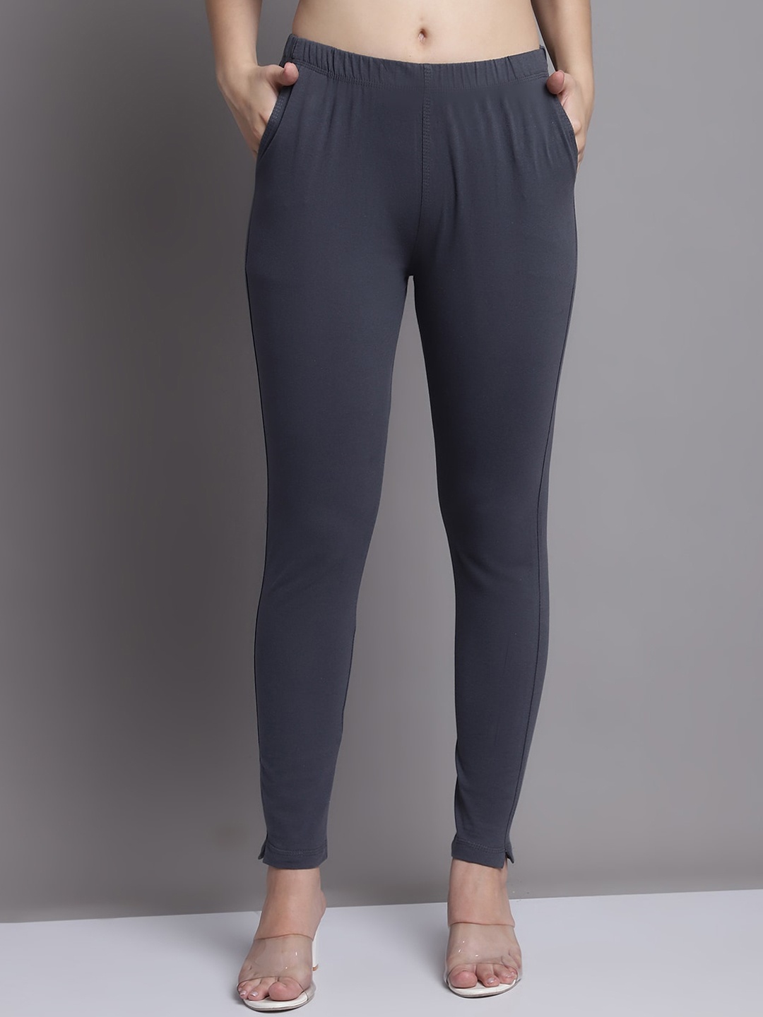 

GRACIT Women Grey Cotton Ankle length Legging with side pocket
