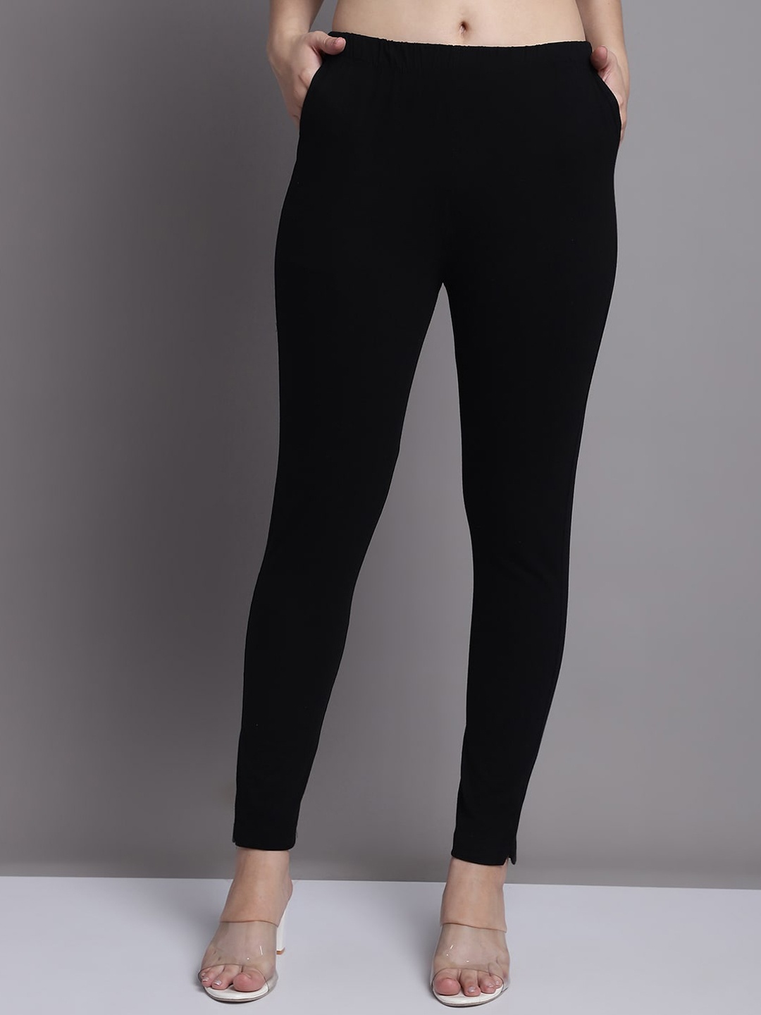 

GRACIT Ankle Length Cotton Leggings, Black