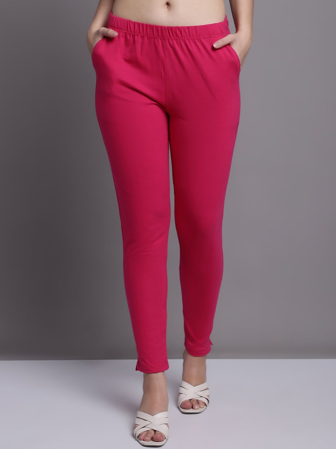 

GRACIT Women Pink Cotton Ankle length Legging with side pocket, Magenta