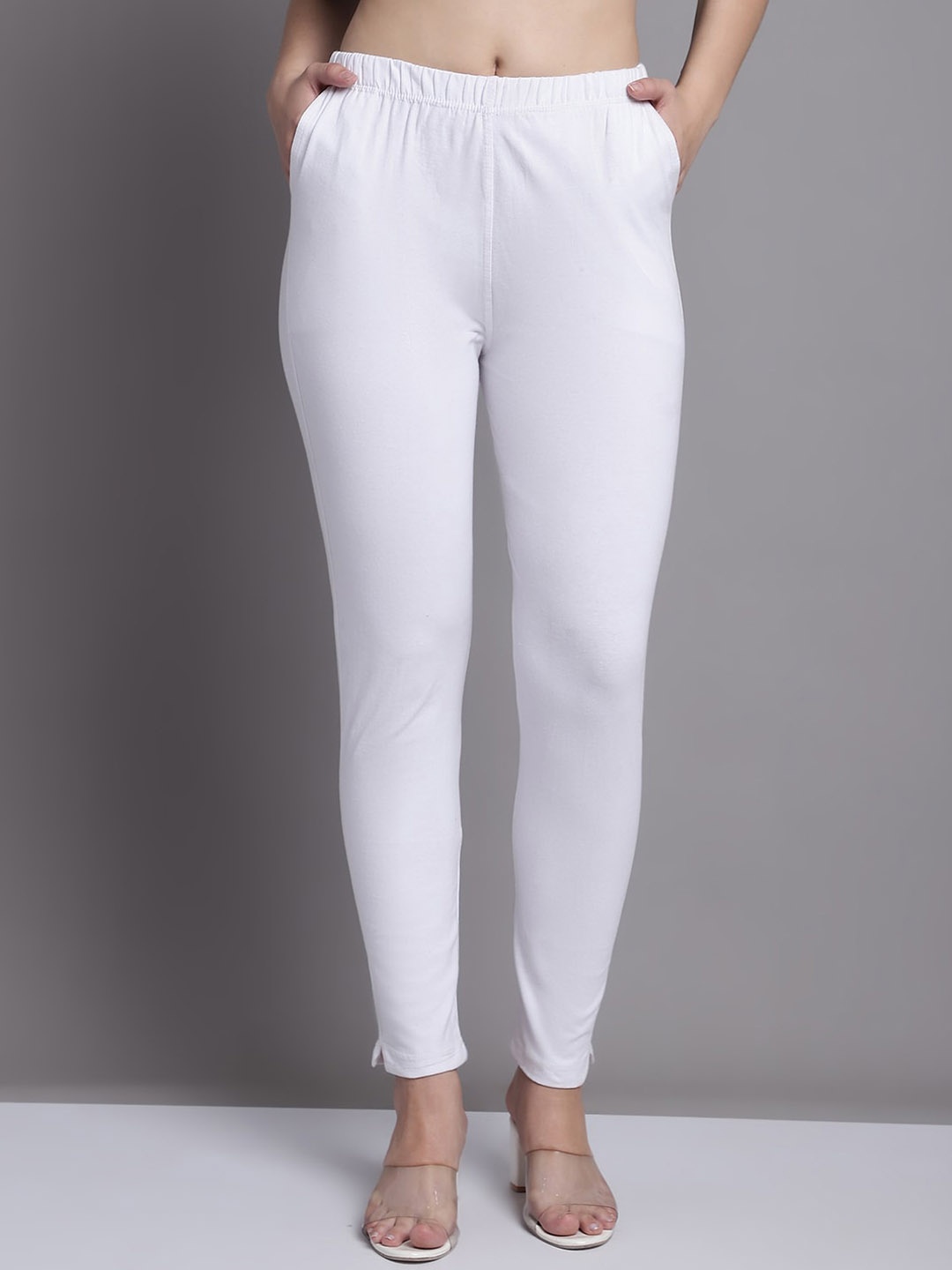 

GRACIT Women White Cotton Ankle length Legging with side pocket