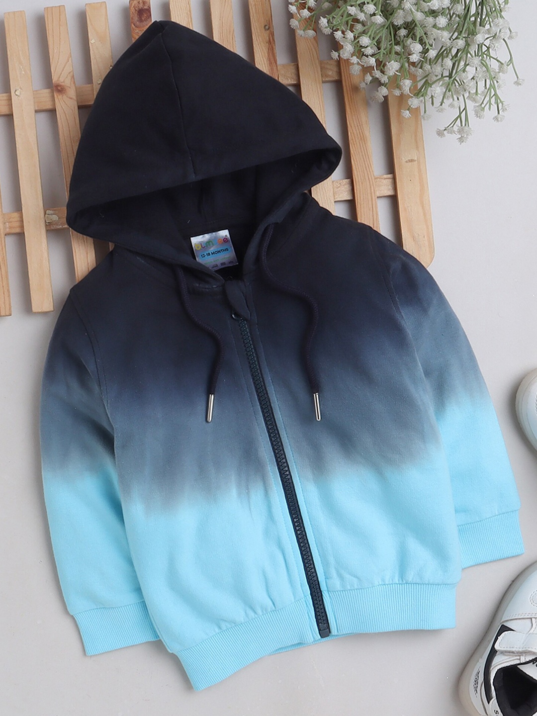 

BUMZEE Boys Colourblocked Hooded Cotton Front Open Sweatshirt, Blue
