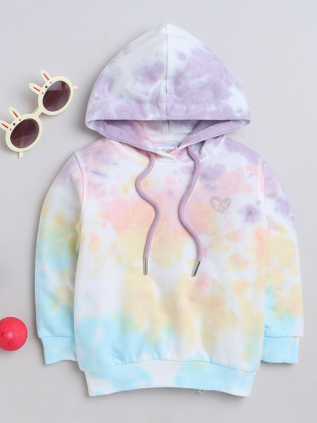 

BUMZEE Girls Tie & Dyed Hooded Cotton Sweatshirt, Purple