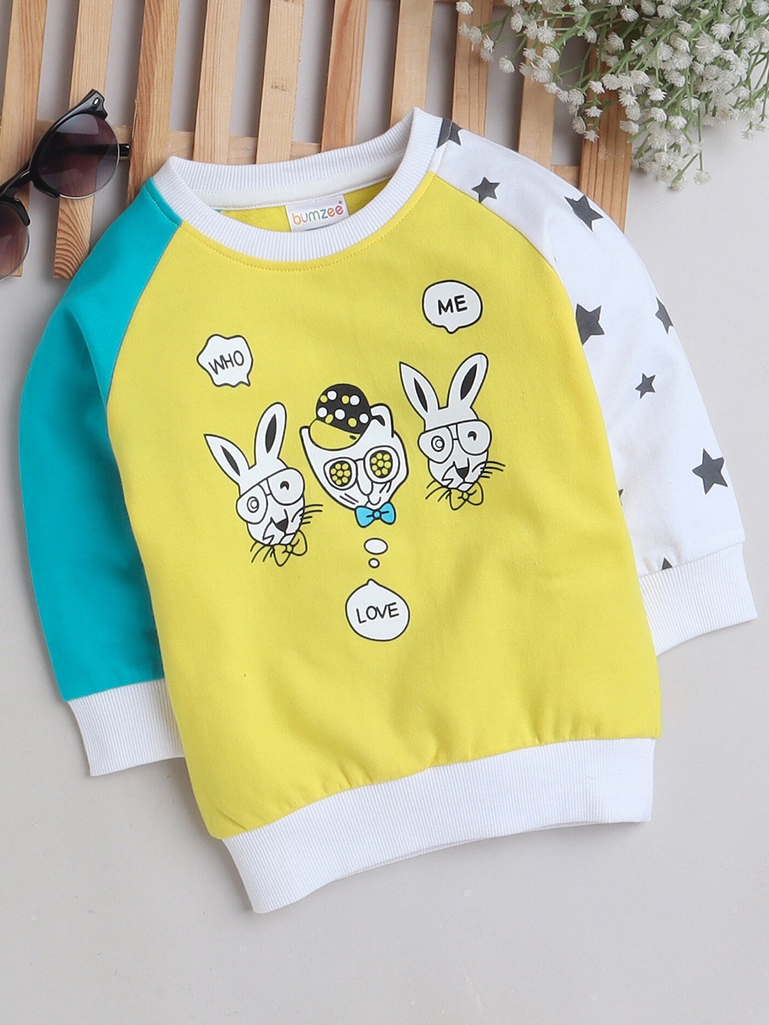 

BUMZEE Infants Girls Graphic Printed Ribbed Cotton Pullover Sweatshirt, Yellow