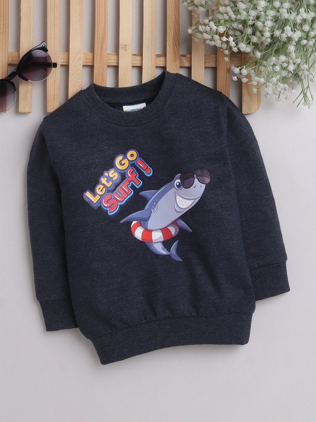 

BUMZEE Boys Typography Printed Cotton Pullover Sweatshirt, Navy blue