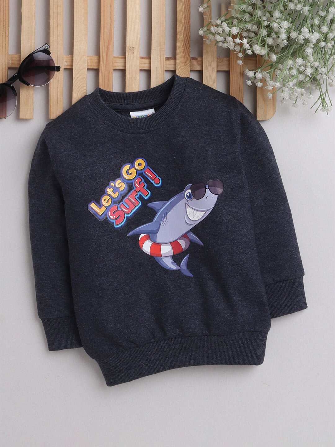 

BUMZEE Boys Graphic Printed Cotton Pullover Sweatshirt, Navy blue