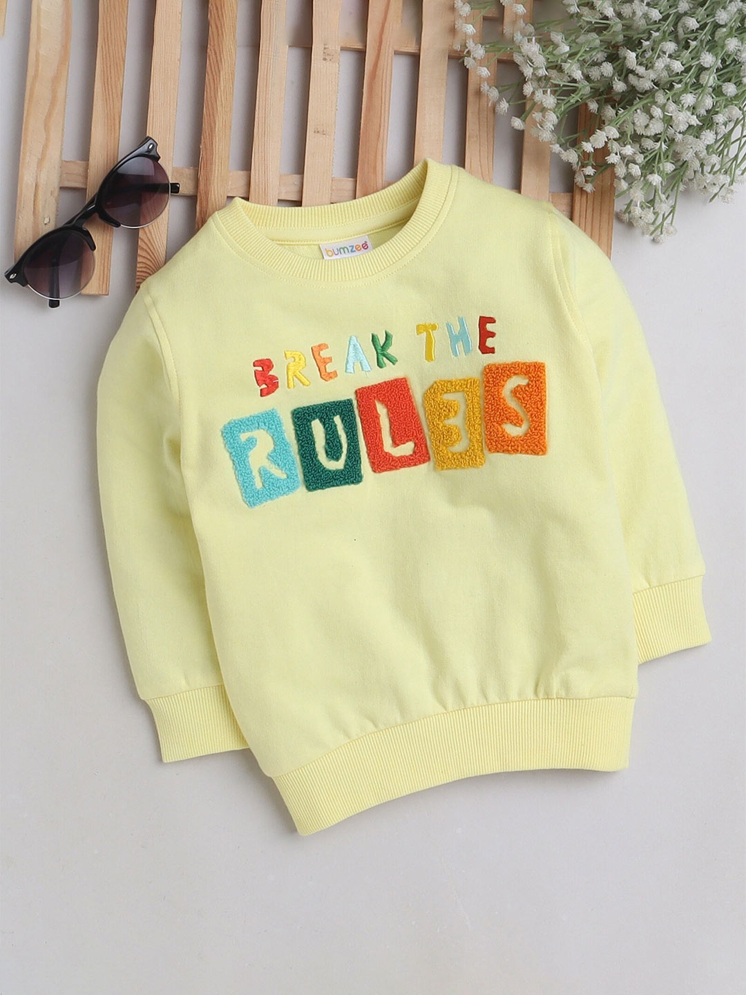 

BUMZEE Boys Typography Printed Cotton Sweatshirt, Yellow