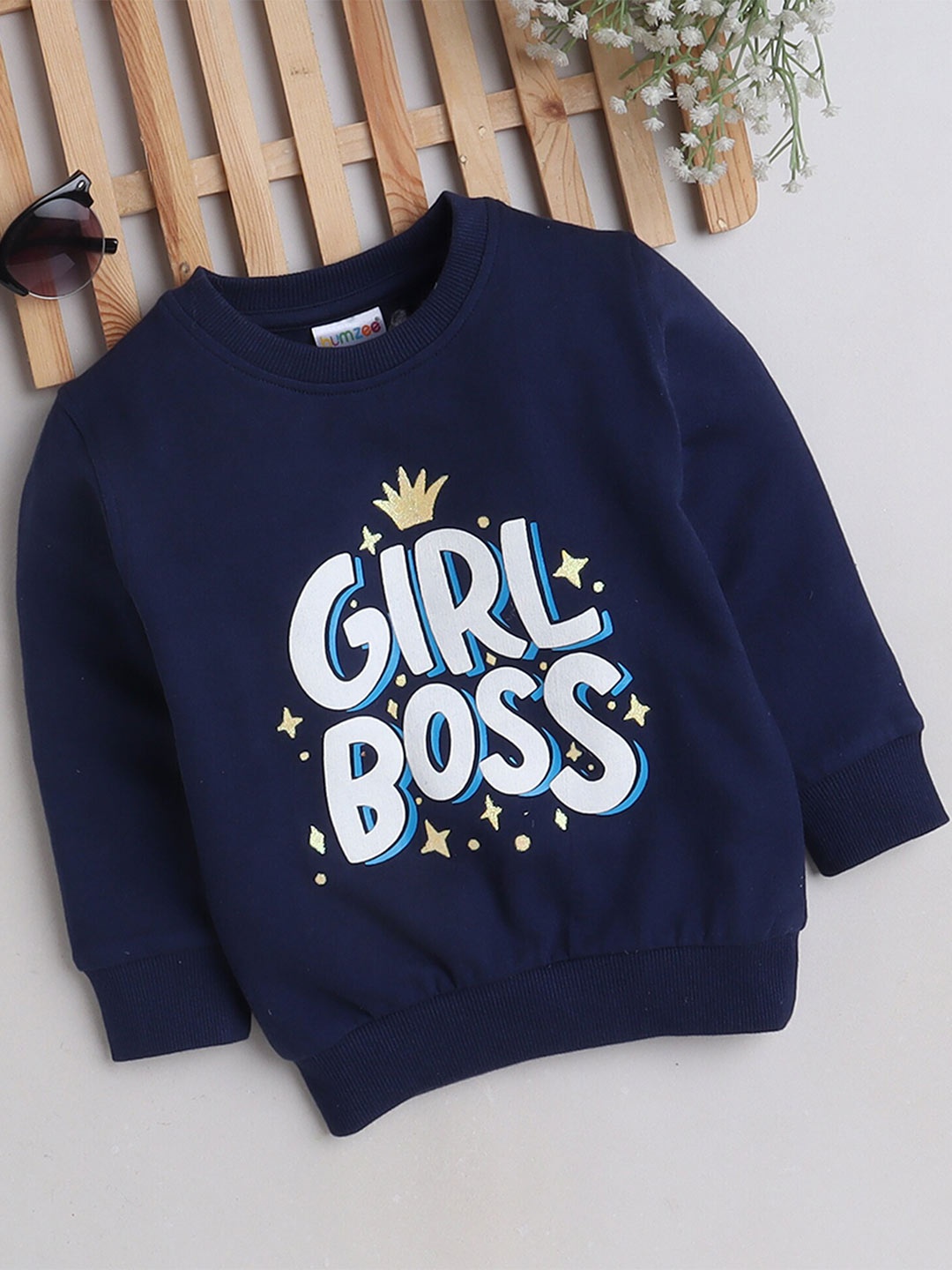 

BUMZEE Infant Girls Typography Printed Pullover, Navy blue