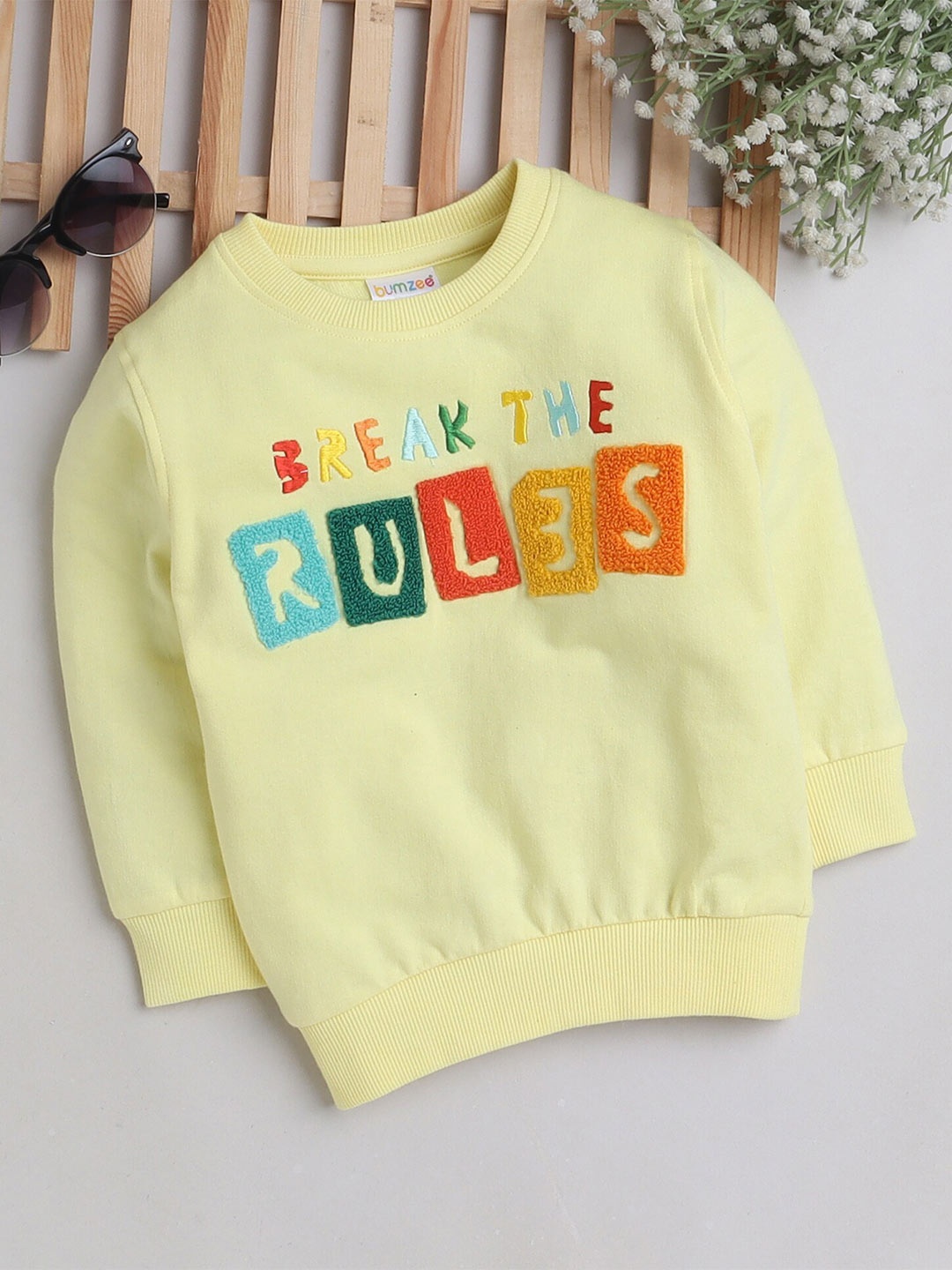 

BUMZEE Boys Typography Printed Cotton Sweatshirt, Yellow