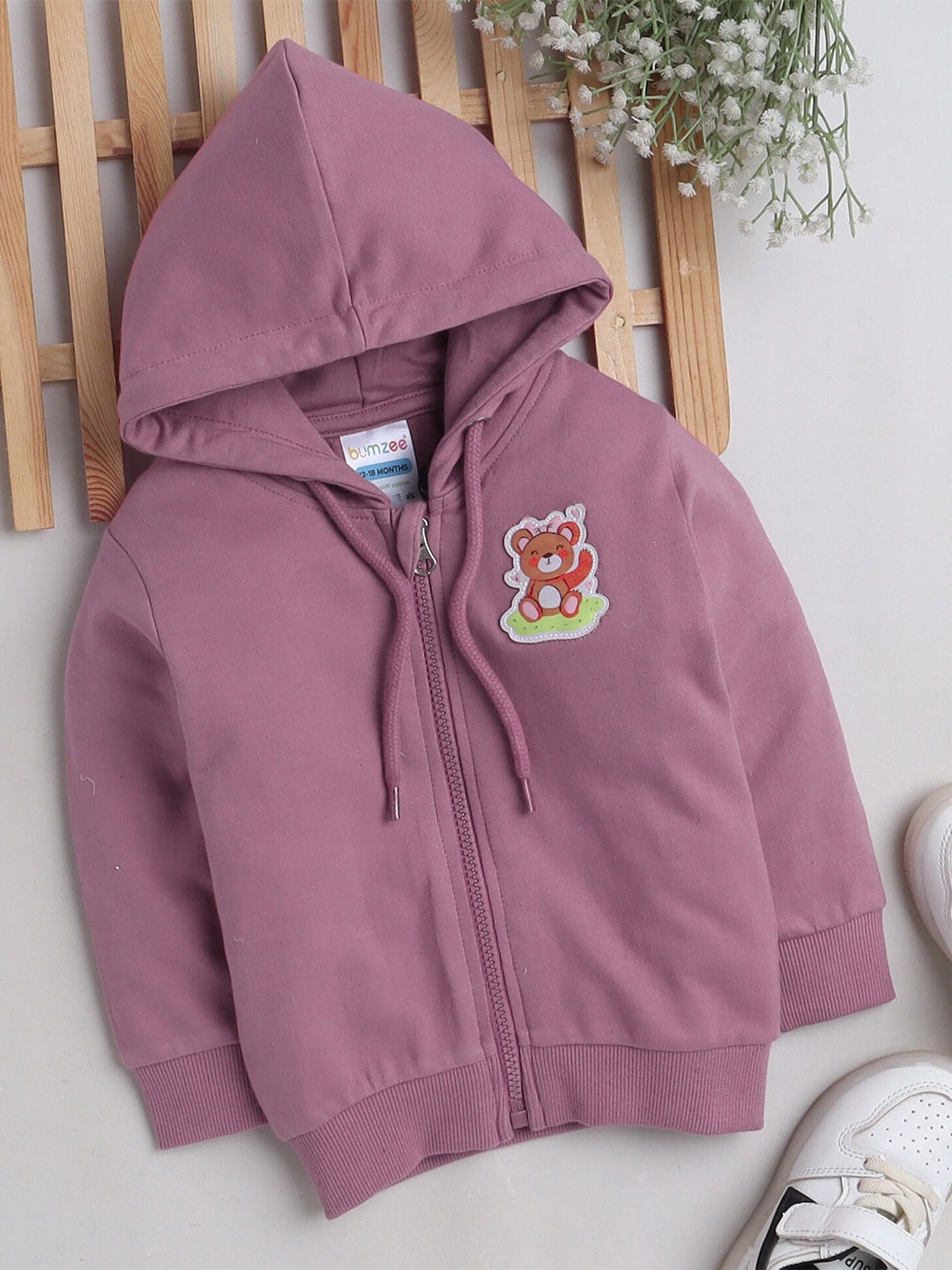 

BUMZEE Infant Girls Hooded Cotton Front Open Sweatshirt, Mauve