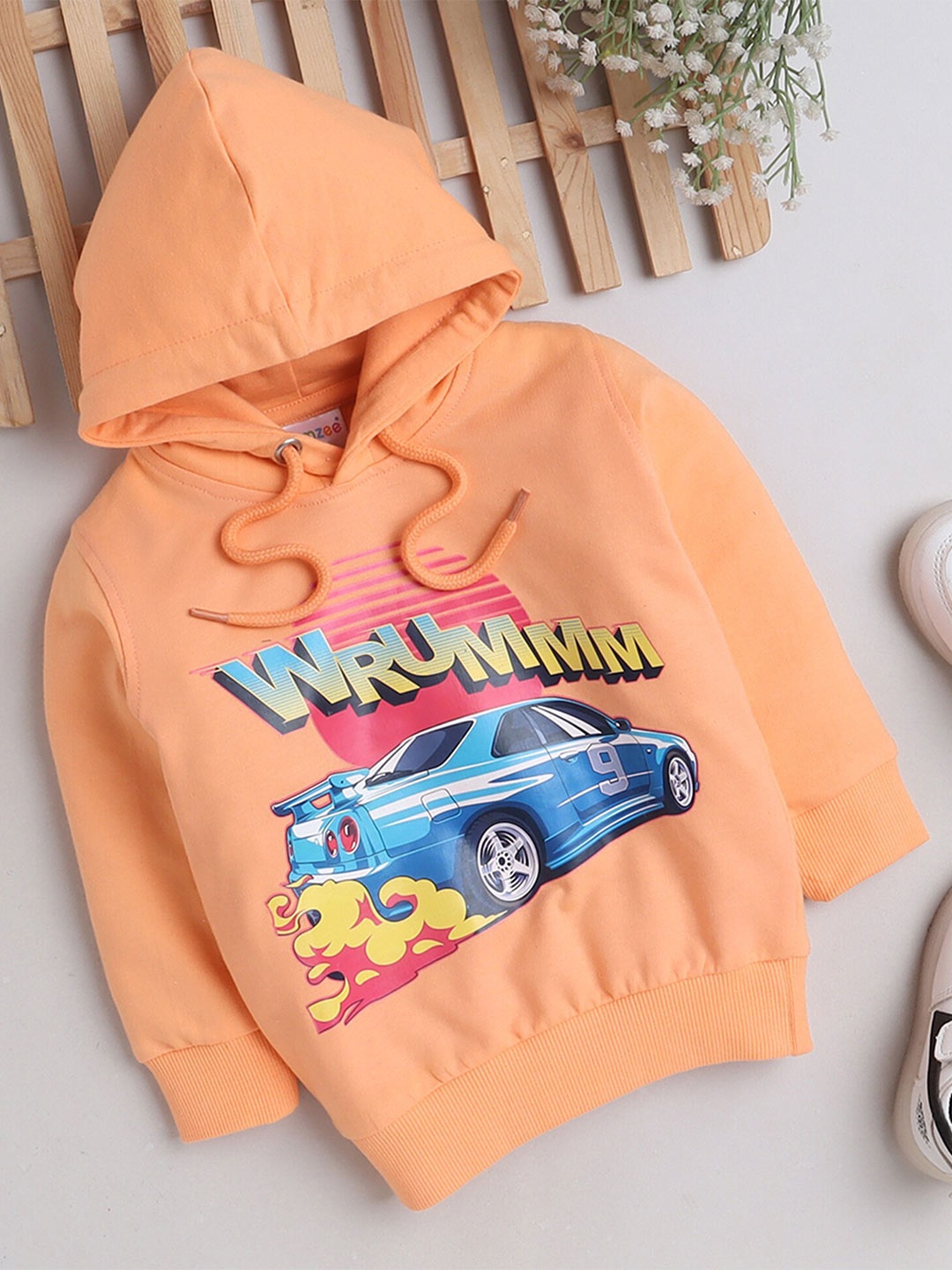 

BUMZEE Boys Graphic Printed Hooded Cotton Sweatshirt, Orange