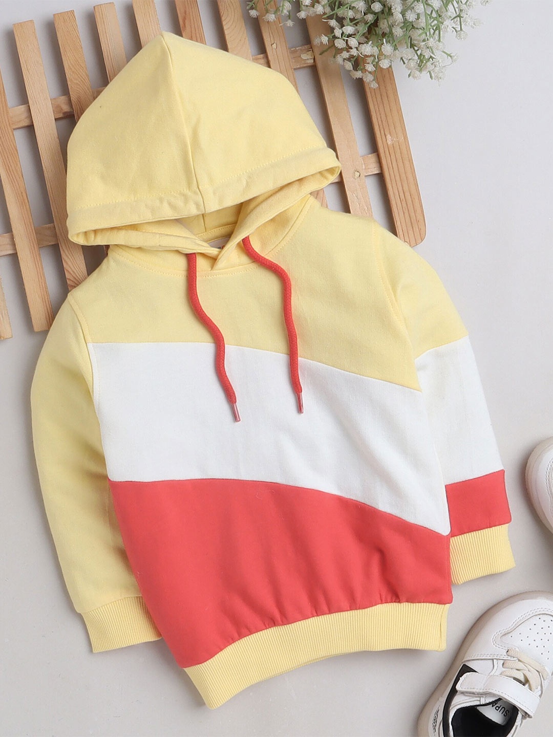 

BUMZEE Boys Colourblocked Hooded Cotton Sweatshirt, Yellow