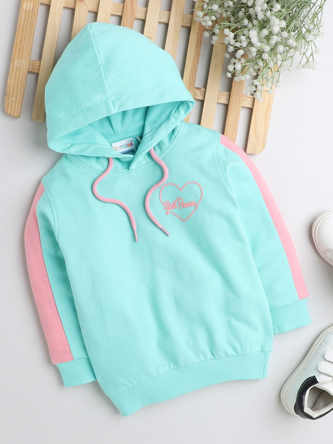 

BUMZEE Girls Hooded Cotton Sweatshirt, Green