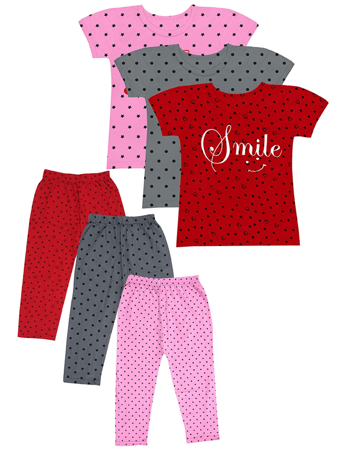 

BAESD Girls Pack Of 3 Printed T-shirt with Capris, Red