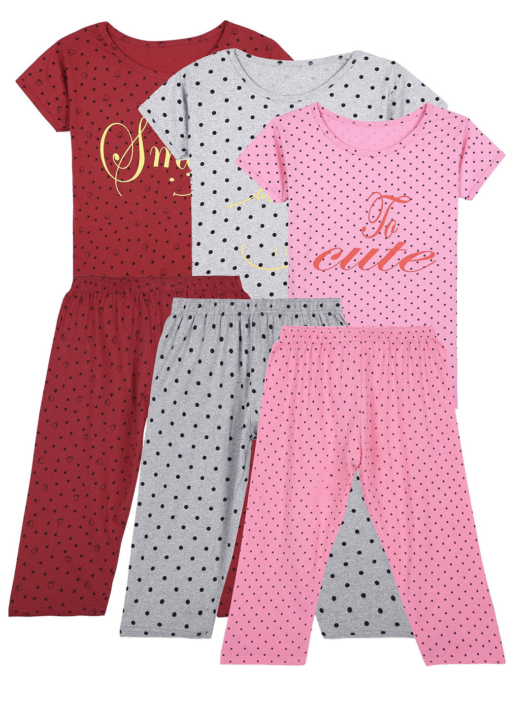 

BAESD Girls Pack Of 3 Printed Night Suits, Red