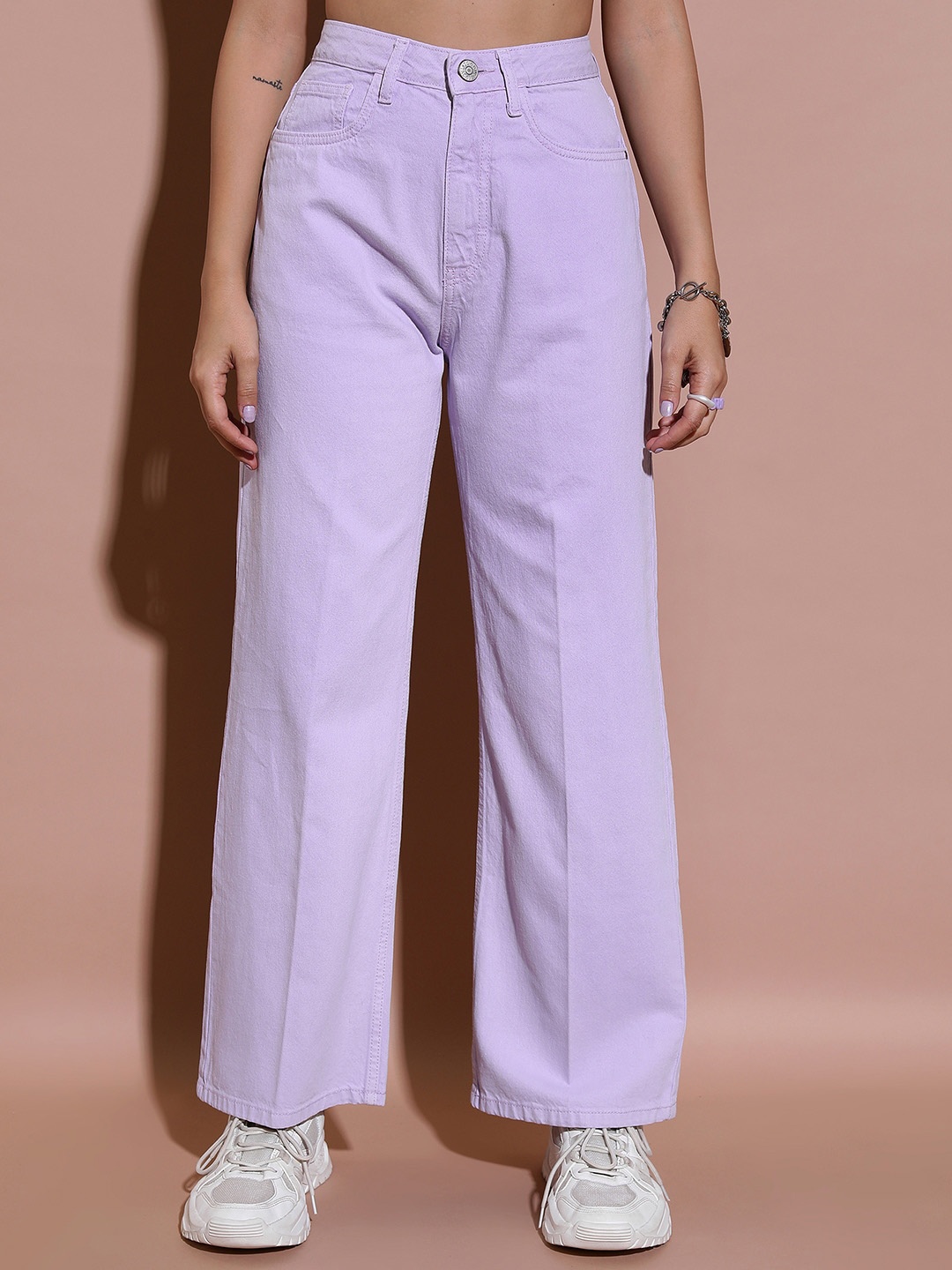 

Tokyo Talkies Women Lavender Wide Leg Jeans, Mauve