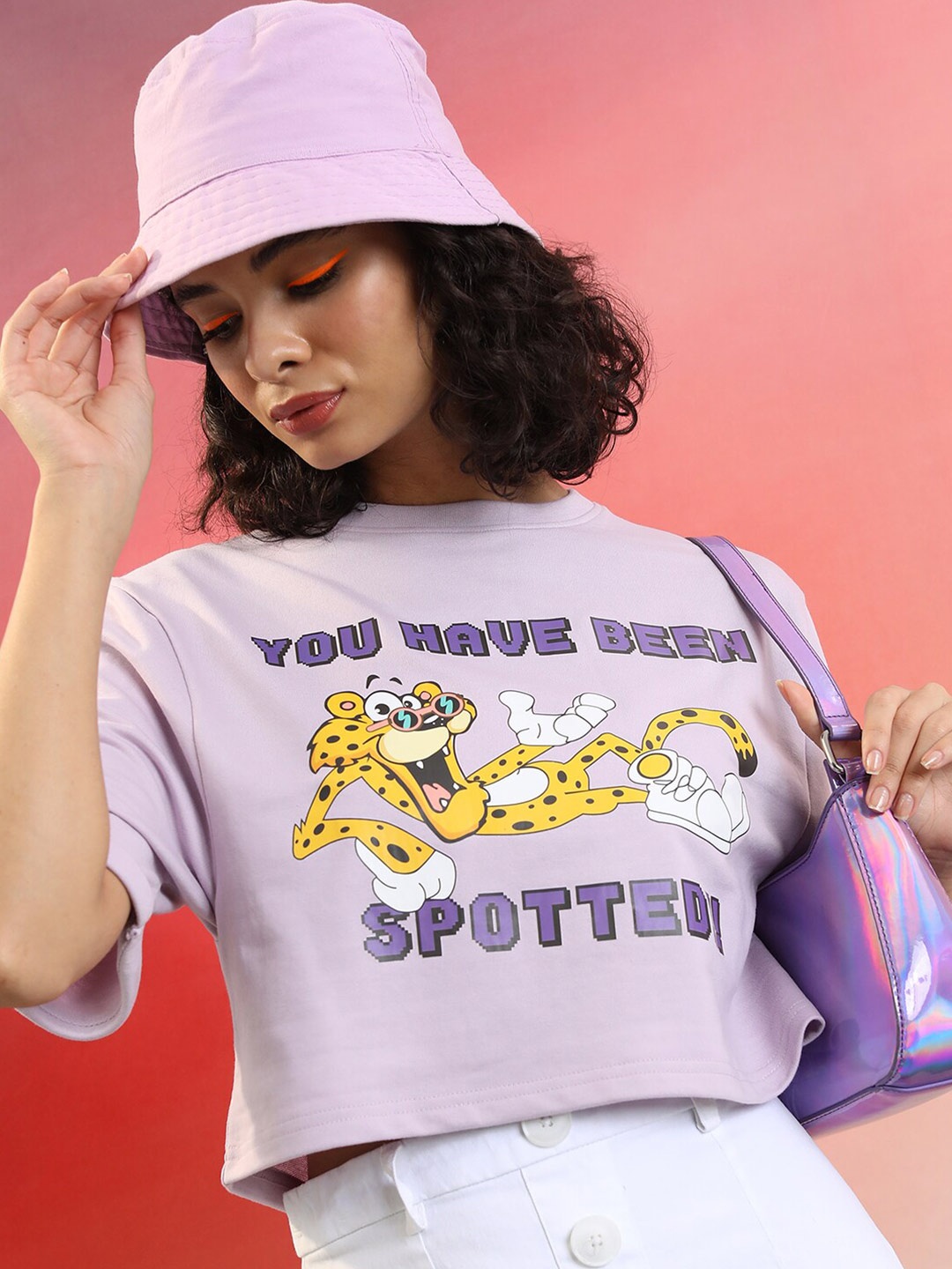 

Tokyo Talkies Graphic Tigger Printed Drop Shoulder Crop Boxy Tshirt, Lavender