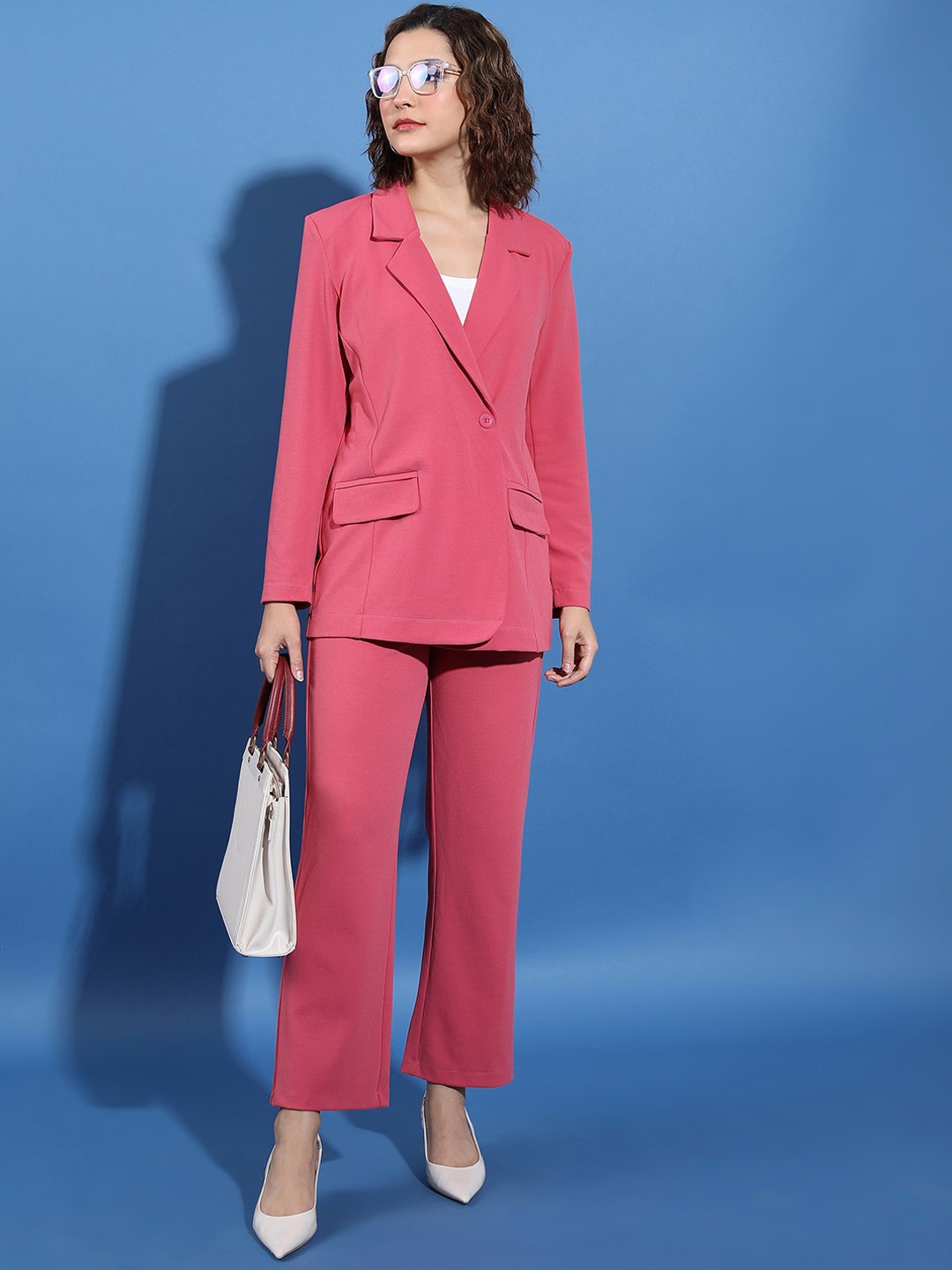

Tokyo Talkies Lapel Collar Blazer With Trousers, Coral