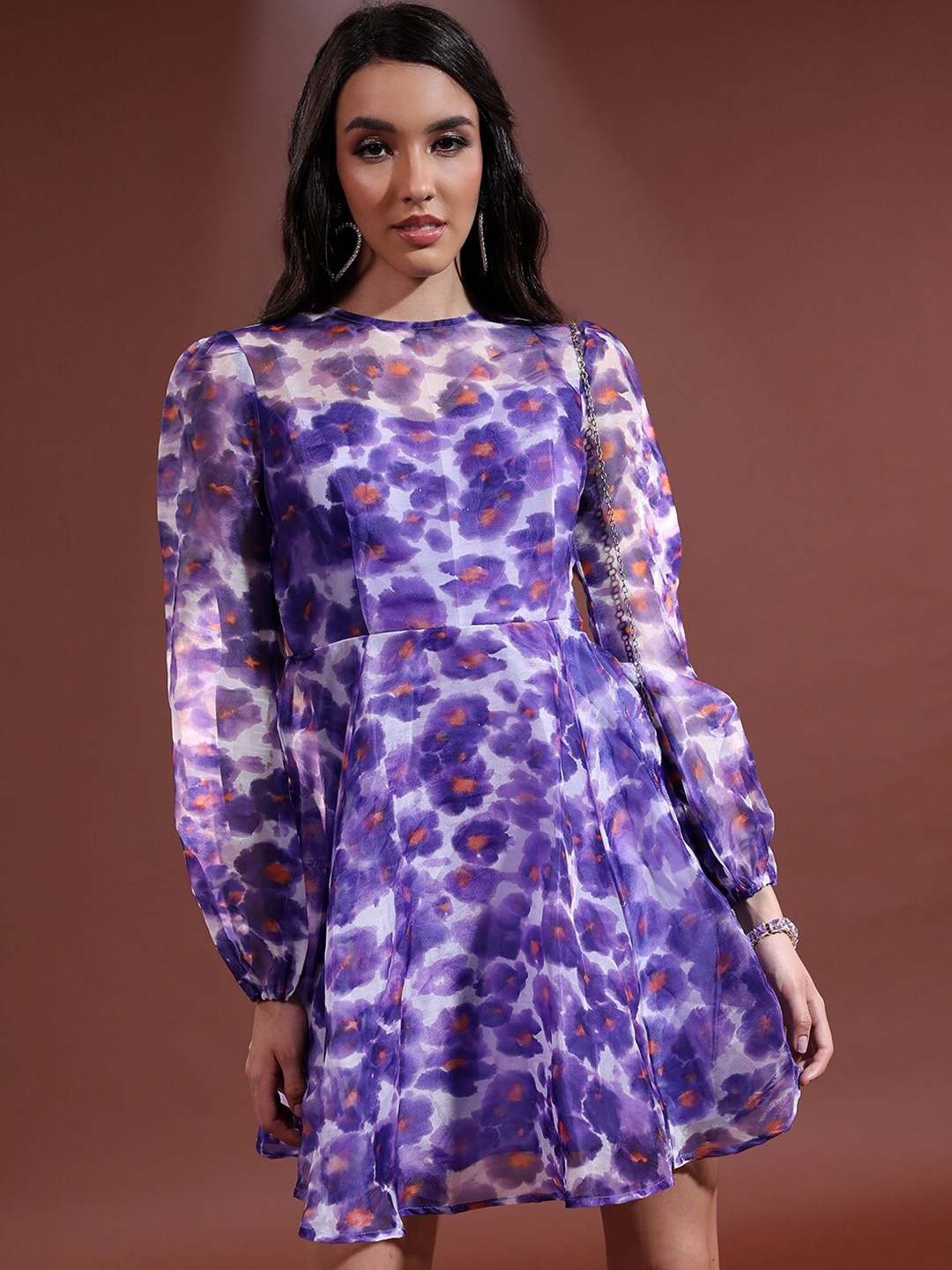 

Tokyo Talkies Floral Printed Fit & Flare Dress, Purple