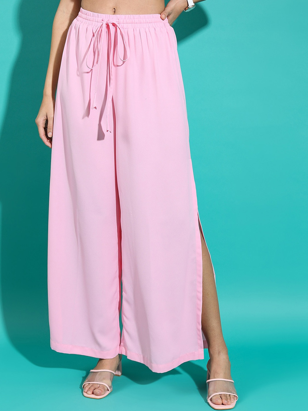 

Tokyo Talkies Women Mid Rise Flared Trousers, Pink