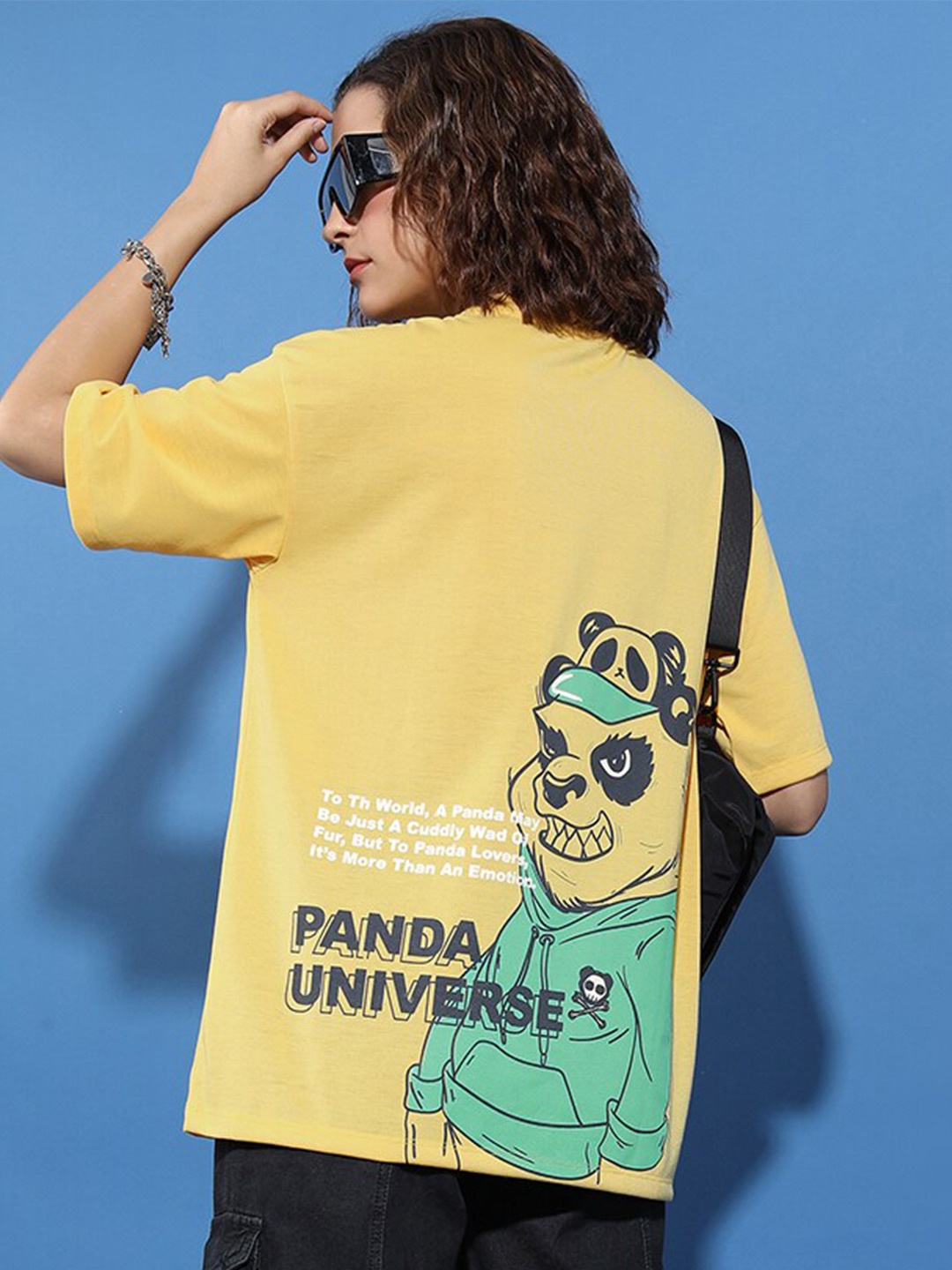 

Tokyo Talkies Yellow Oversized Graphic Printed Drop-Shoulder Sleeves Casual T-shirt