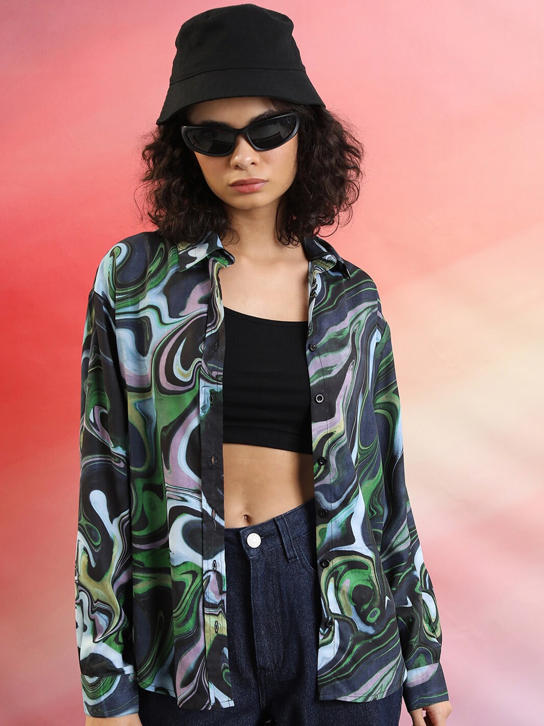 

Tokyo Talkies Women Black Printed Comfort Casual Shirt