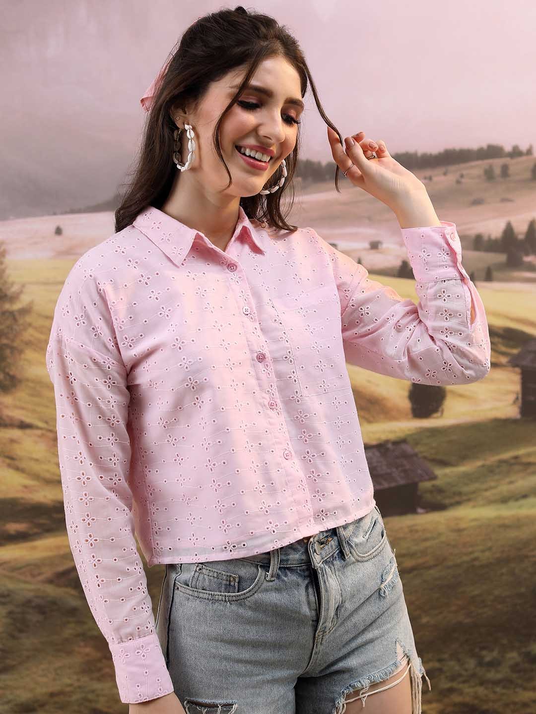 

Tokyo Talkies Self Designed Cotton Shirt, Pink