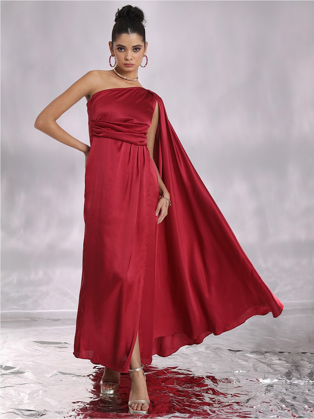 

Tokyo Talkies One Shoulder Satin Maxi Dress, Maroon