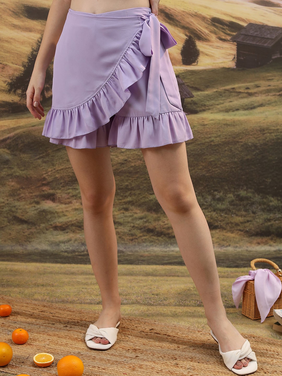 

Tokyo Talkies Purple Wrap Ruffles Mini Skirt