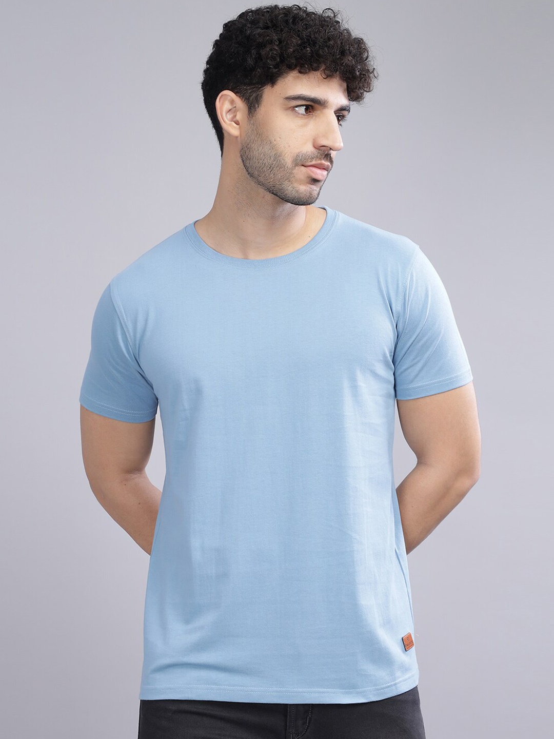 

PAUL STREET Round Neck Bio Finish Pure Cotton Slim Fit T-shirt, Blue