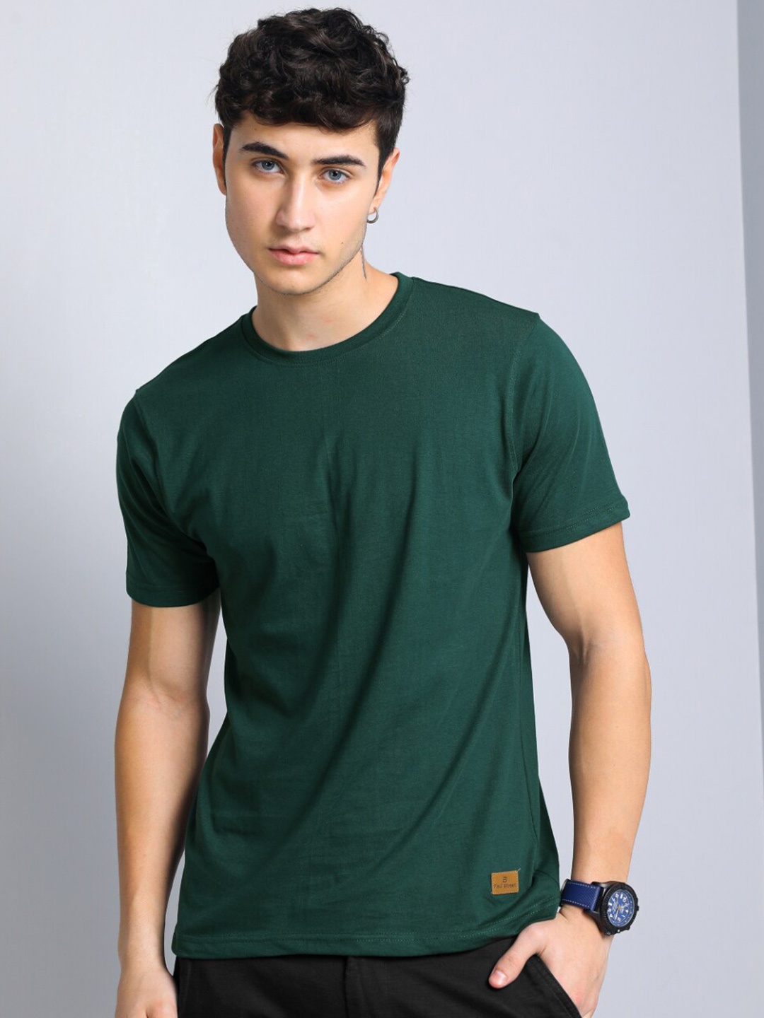 

PAUL STREET Round Neck Pure Cotton Bio Finish Slim Fit T-shirt, Olive