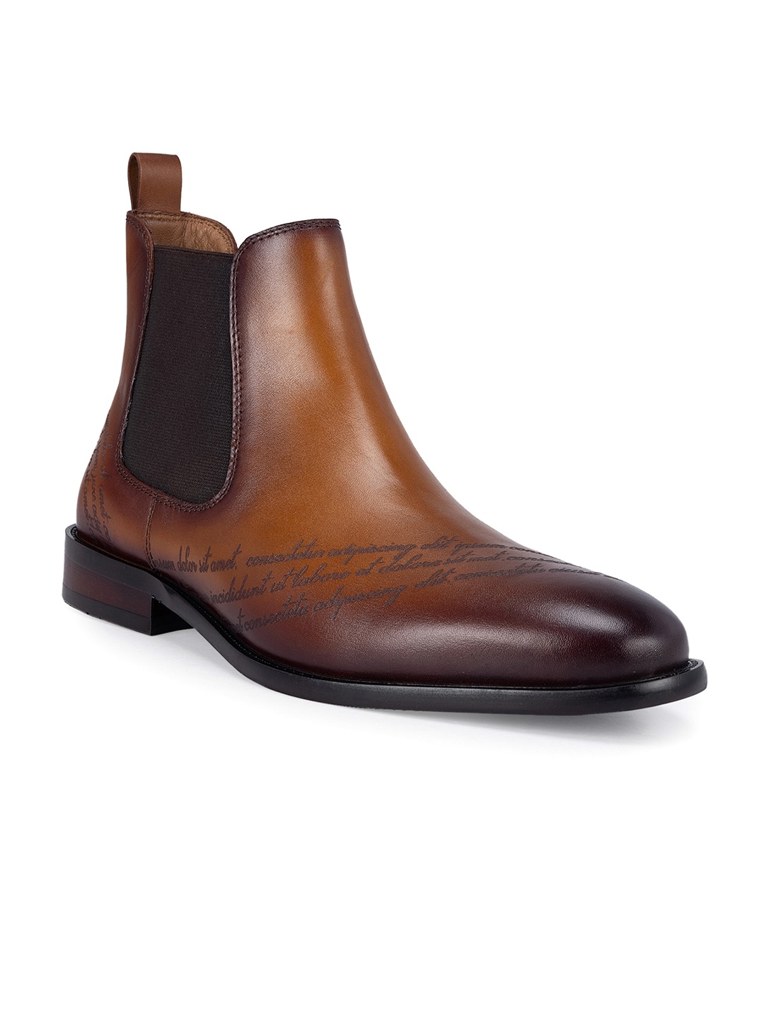 

ROSSO BRUNELLO Men Textured Mid-Top Chelsea Boots, Tan