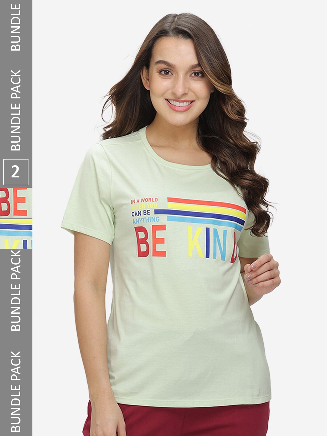 

GROVERSONS Paris Beauty Green Pack Of 2 Typography Printed Cotton T-shirt
