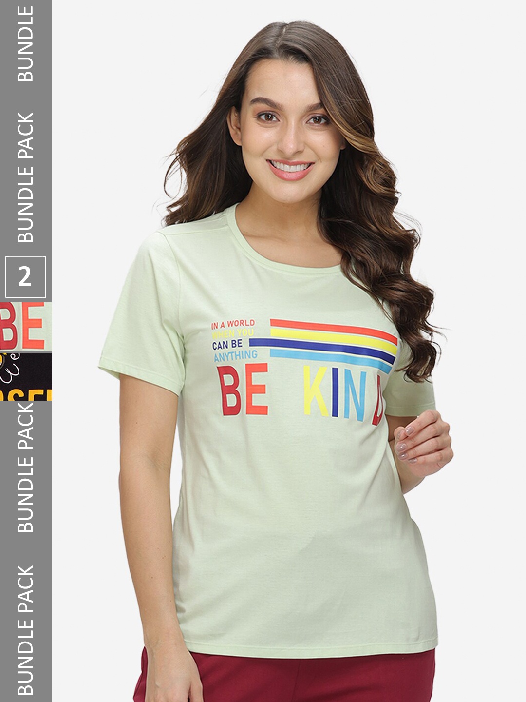 

GROVERSONS Paris Beauty Pack Of 2 Typography Printed Cotton T-shirt, Green