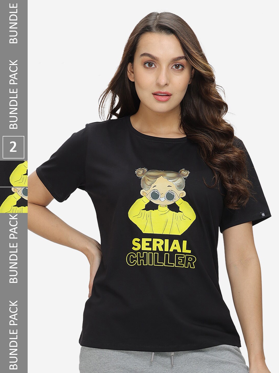 

GROVERSONS Paris Beauty Serial Chiller Pack Of 2 Printed Cotton Regular T-shirt, Black