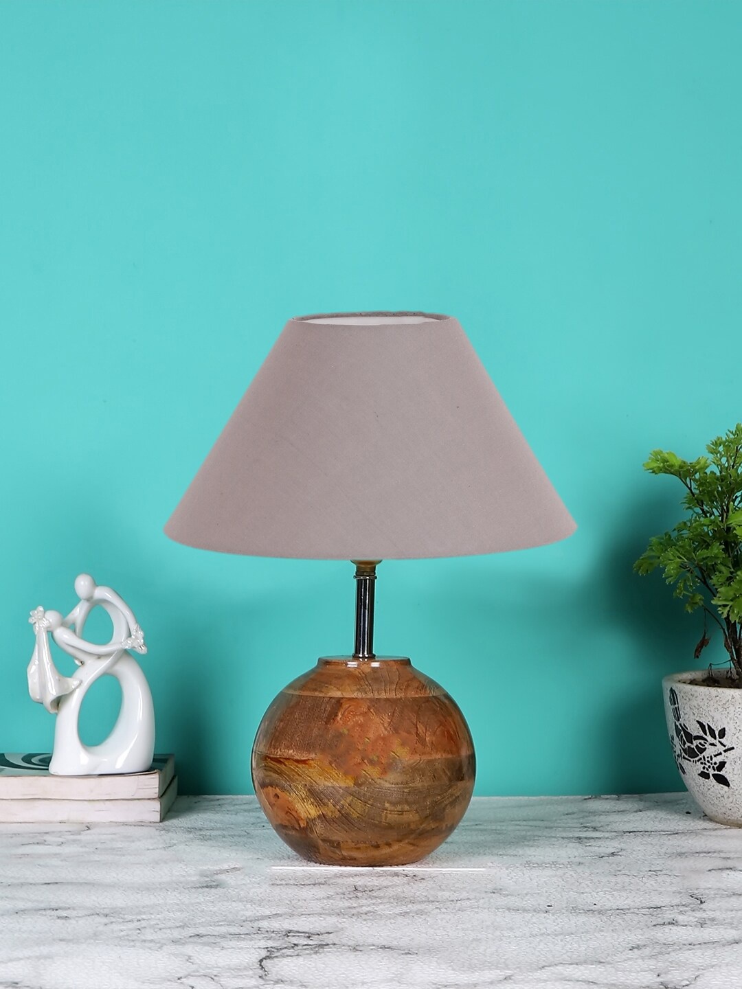 

Devansh Grey & Brown Wooden Table Lamp With Cotton Shade