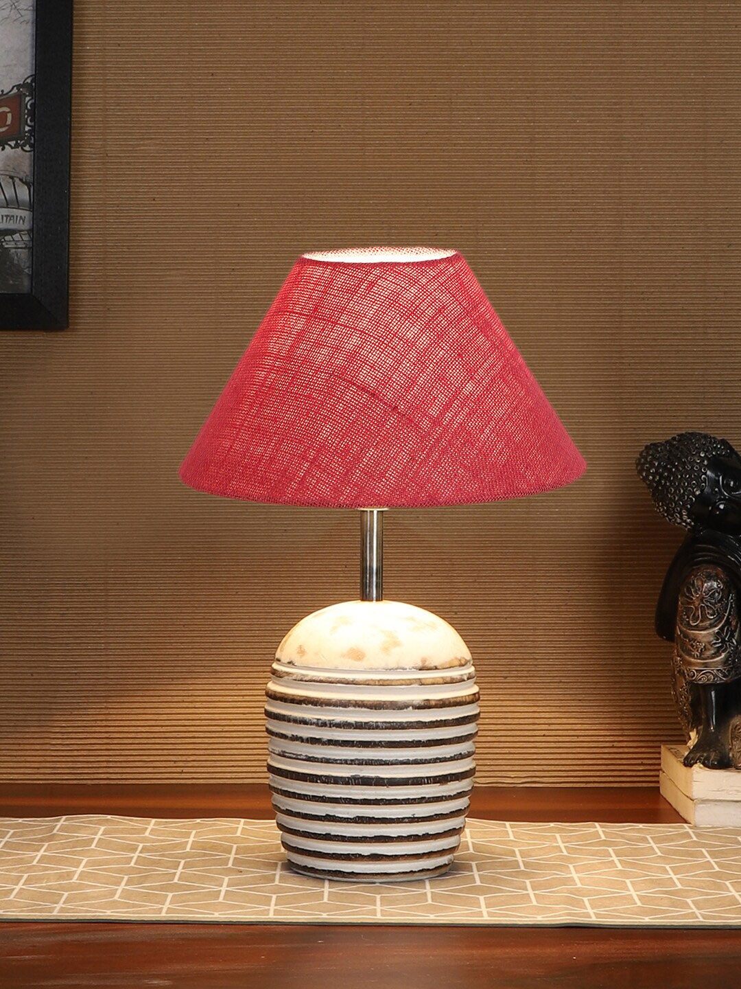 

Devansh Pink & White Textured Wooden Table Lamp With Cotton Shade