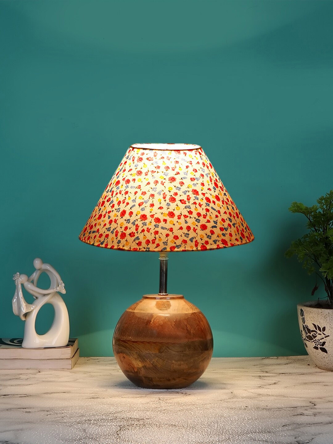 

Devansh White & Pink Printed Wooden Table Lamp With Cotton Shade