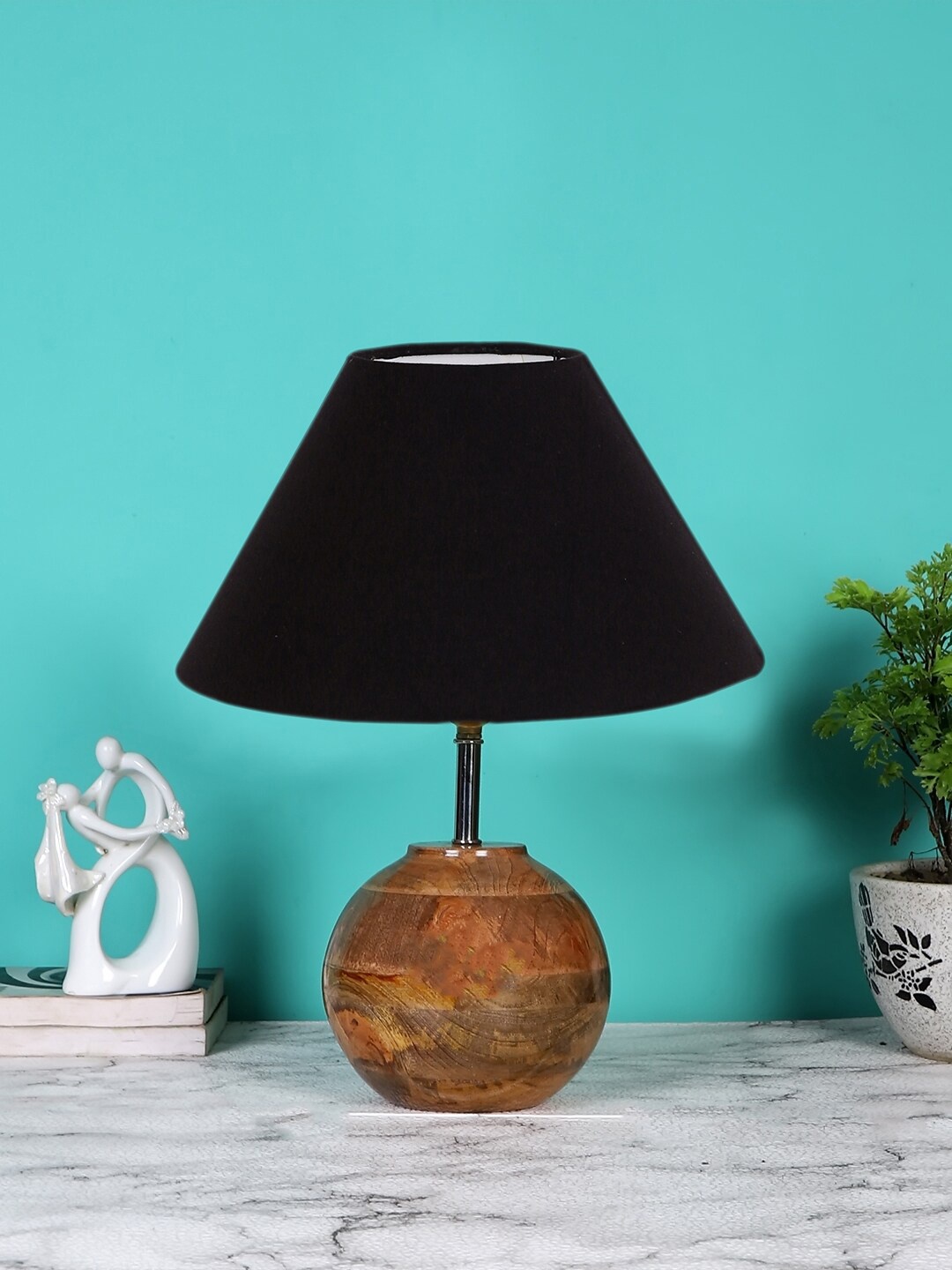 

Devansh Blue & Brown Wooden Table Lamp With Cotton Shade, Black