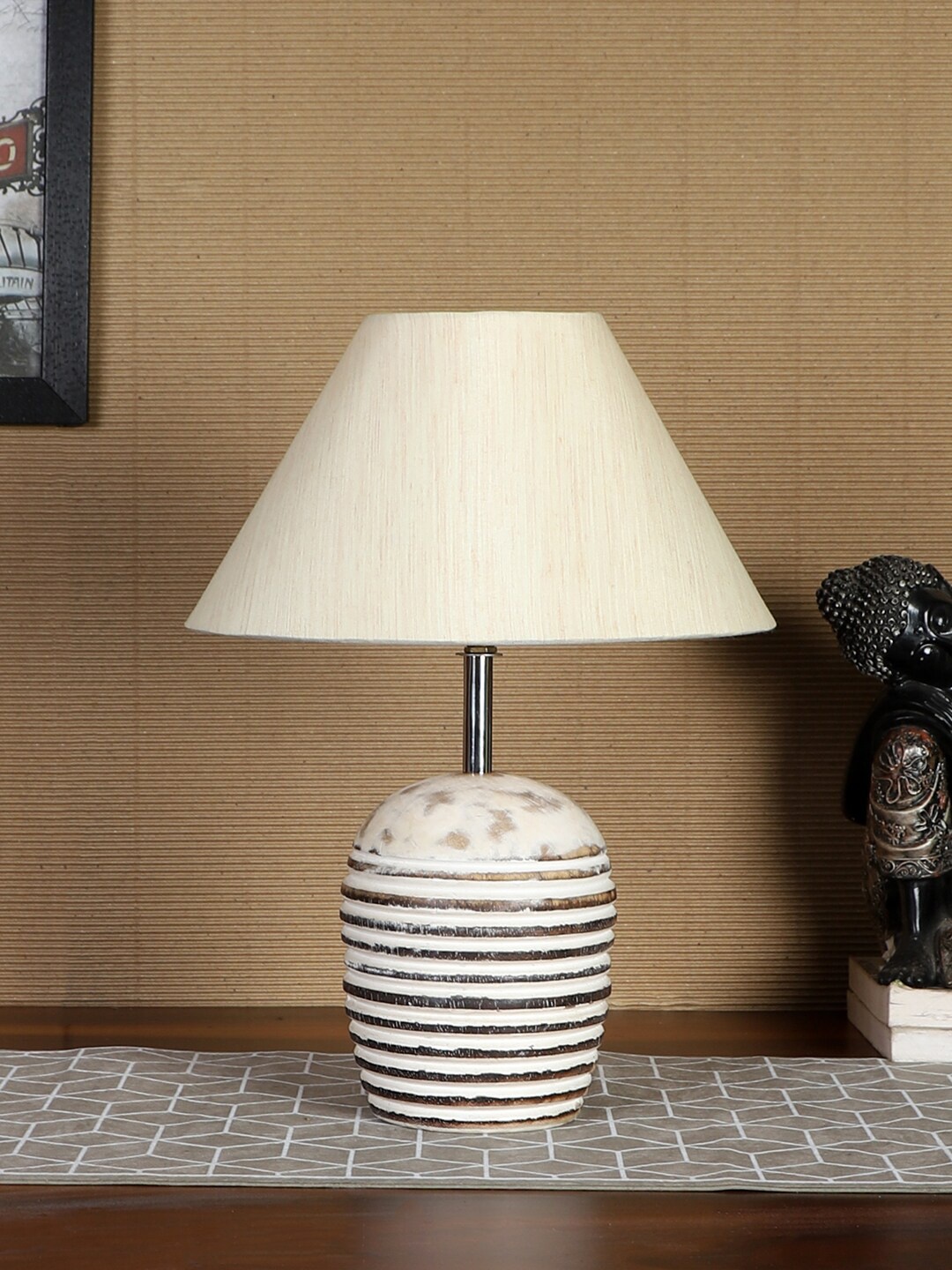 

Devansh Off-White & Brown Textured Wooden Table Lamp With Cotton Shade