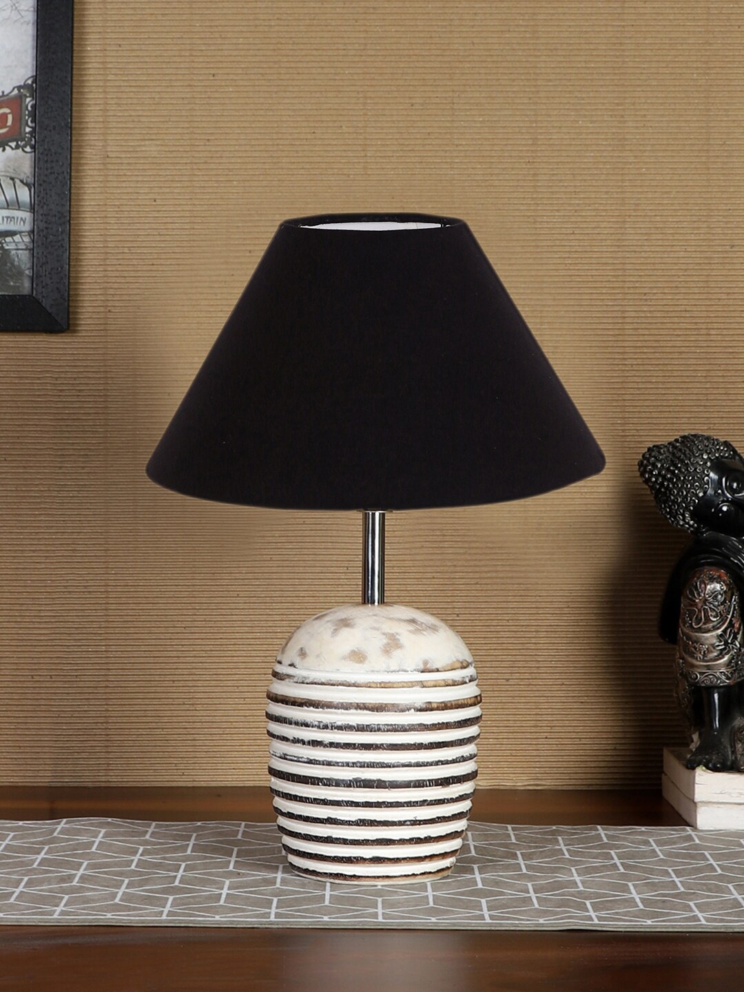 

Devansh Black & Brown Textured Wooden Table Lamp With Cotton Shade