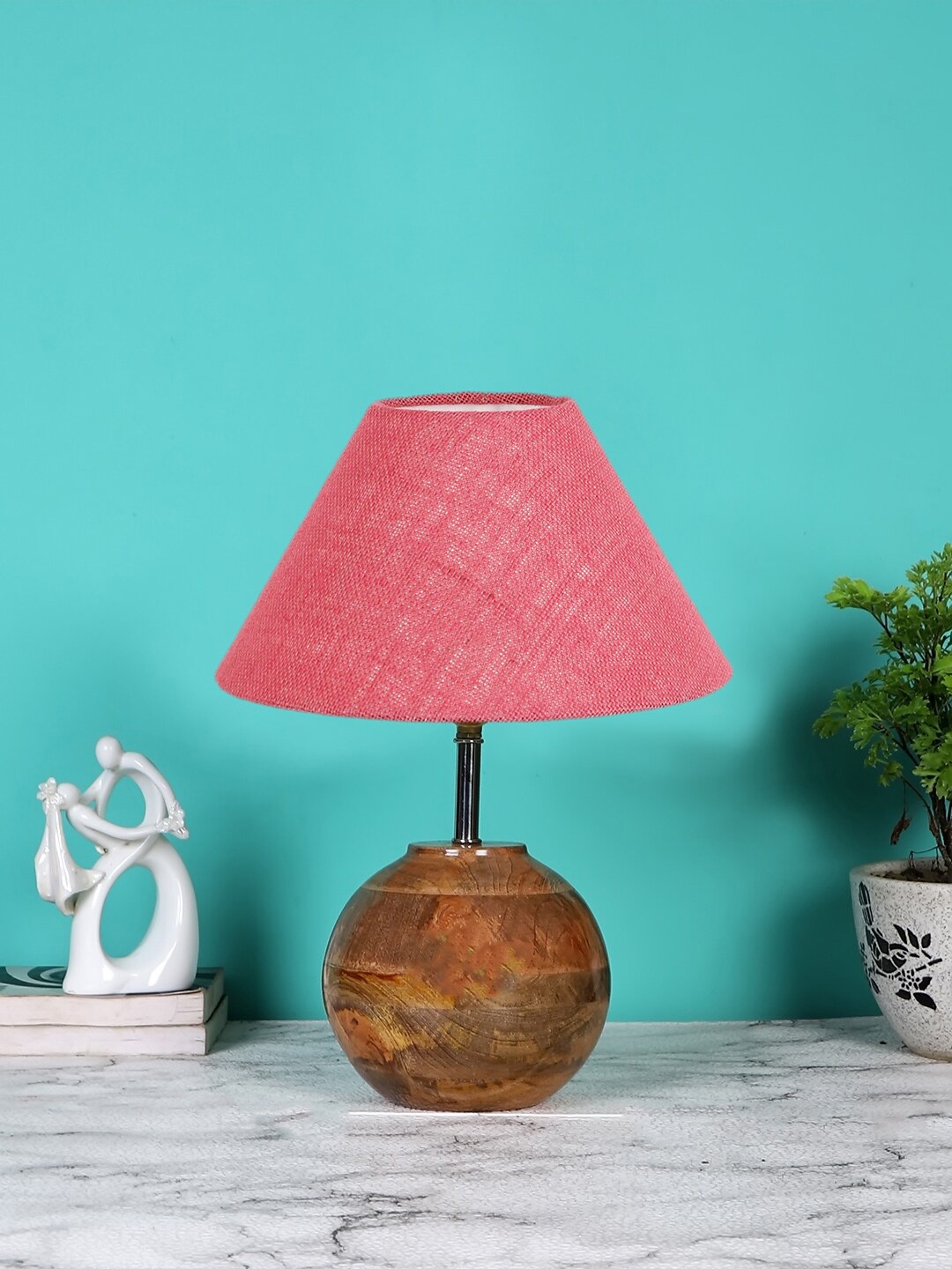 

Devansh Pink & Brown Textured Wooden Table Lamp With Cotton Shade