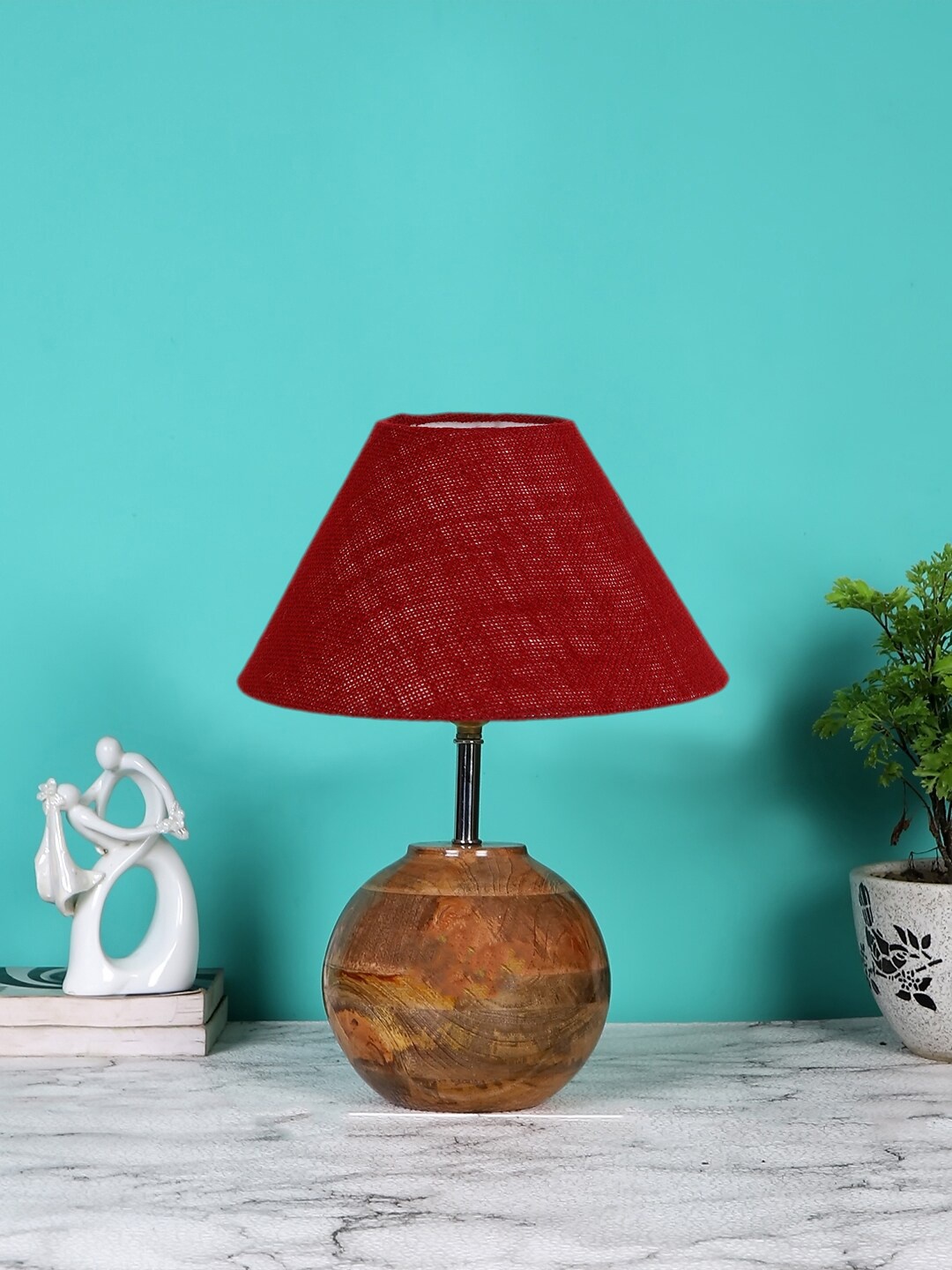 

Devansh Maroon & Brown Textured Wooden Table Lamp With Cotton Shade