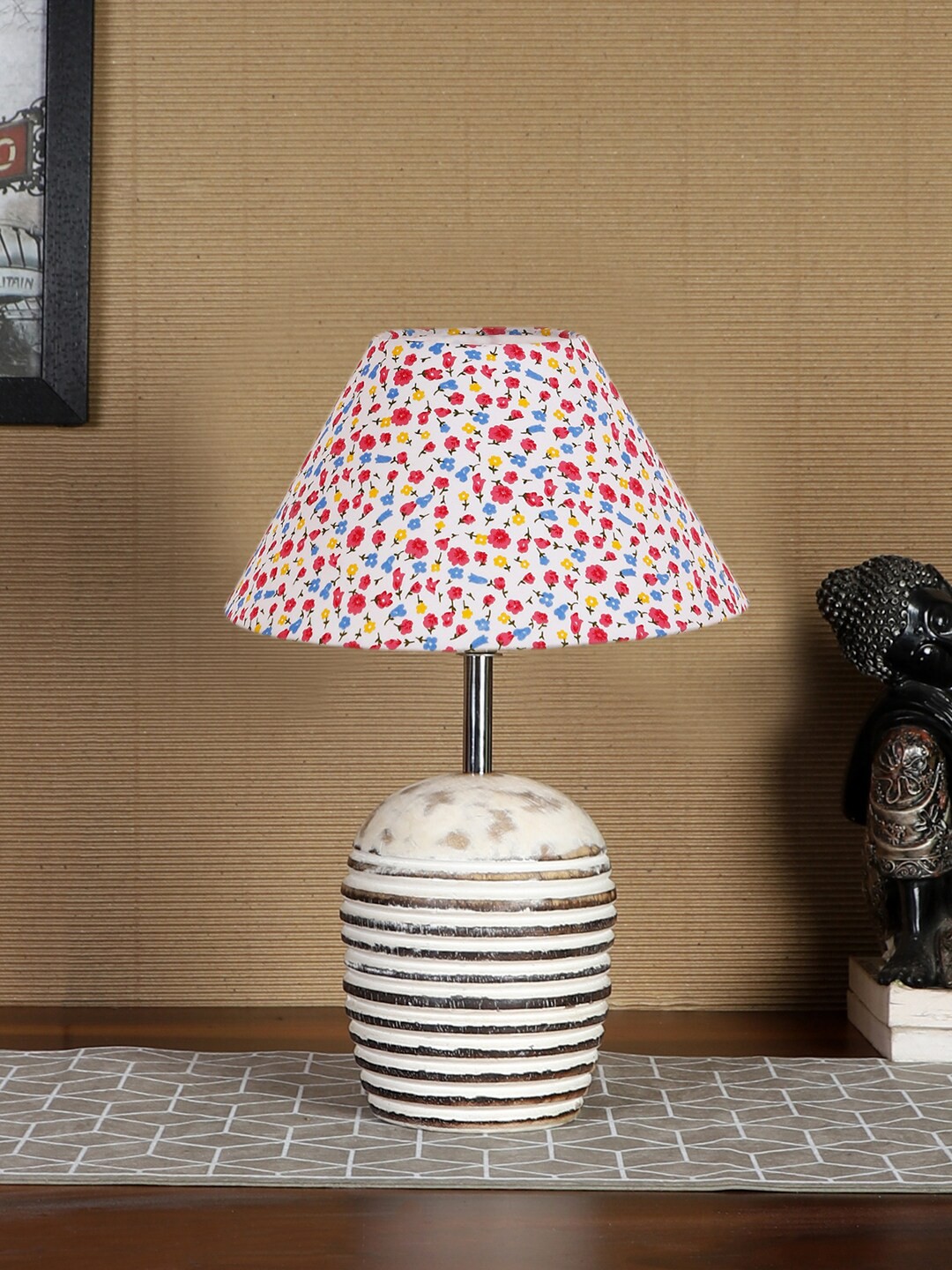 

Devansh White & Pink Printed Wooden Table Lamp With Cotton Shade