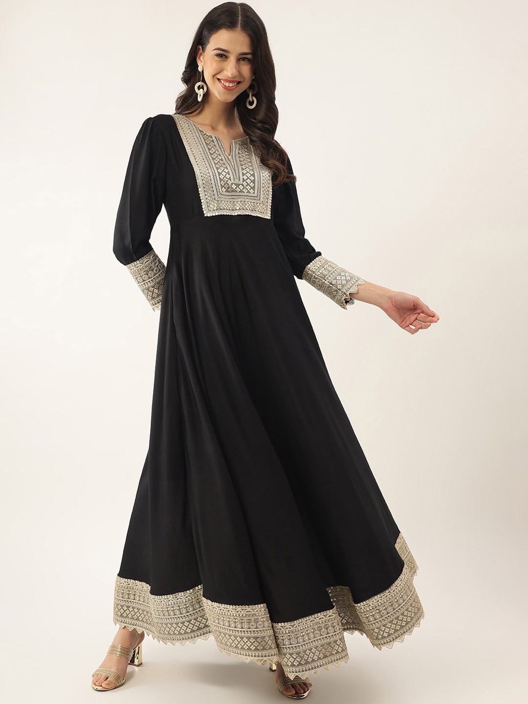 

Khushal K Embellished Sequinned Fit and Flare Ethnic Dress, Black