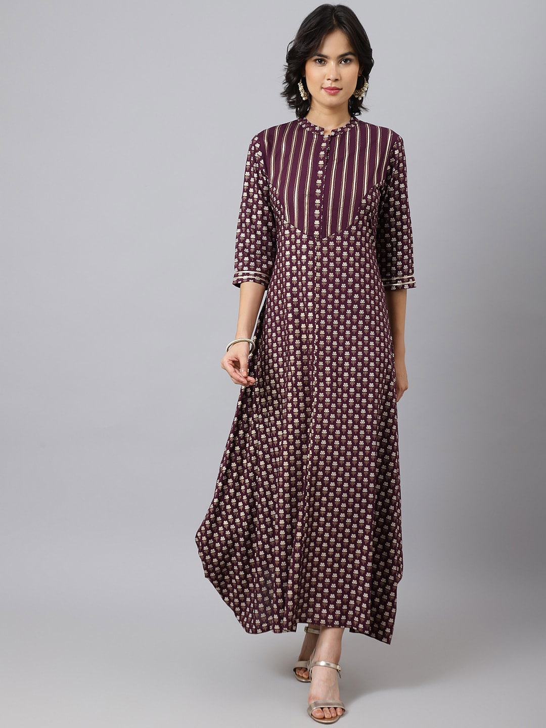 

Khushal K Floral Printed A-Line Ethnic Dress, Purple