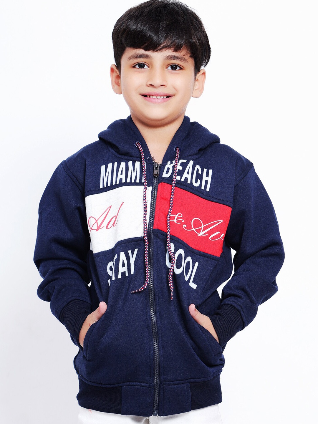 

BAESD Boys Typography Printed Hooded Bomber Jacket, Navy blue