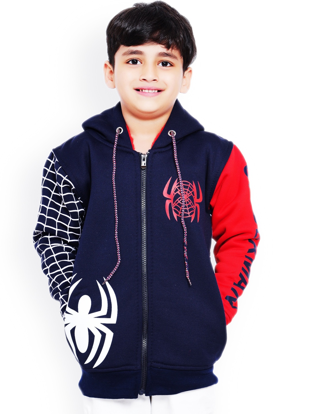 

BAESD Boys Spider Man Printed Hooded Front Open Jacket, Navy blue